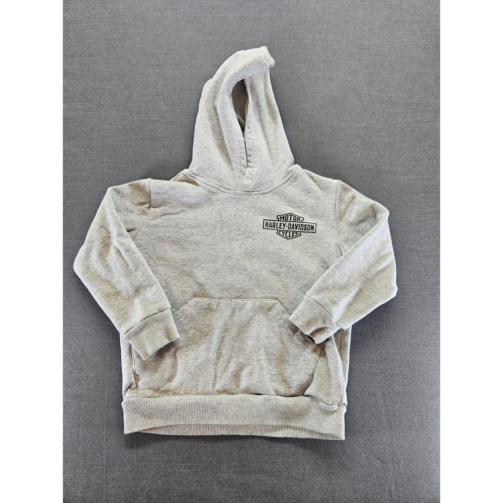 Harley-Davidson Boys Heather Gray Pullover Hoodie Logo Sweatshirt Size 4/5